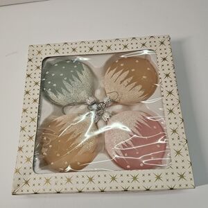 Vtg West Germany‎ Flat Blown Glass Ornaments Glitter Snowcap Classic Christmas